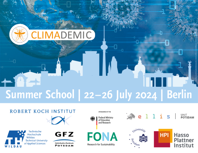 CLIMADEMIC Summer School 22-26 July 2024 Berlin. (© pixabay.com/fernandozhiminaicela | stock.adobe.com/antikwar1 | stock.adobe.com/ryzhi) CLIMADEMIC Summer School 22-26 July 2024 Berlin.