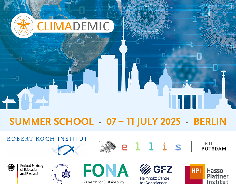 CLIMADEMIC Summer School 07-11 July 2025 Berlin. (© pixabay.com/fernandozhiminaicela | stock.adobe.com/antikwar1 | stock.adobe.com/ryzhi) CLIMADEMIC Summer School 07-11 July 2025 Berlin.