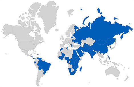 Karte der internationalen COVID-19-Aktivitäten des ZIG (Quelle: RKI)