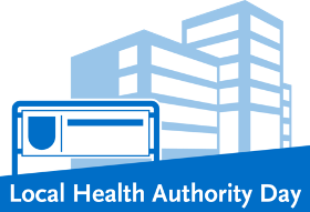 Local Health Authority Day, Pictogram of a building behind a place name sign. Source: RKI